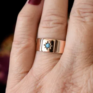 Natural Round Cut Turquoise Wide Band Vintage Rings - 14k Rose Gold Vermeil Rings