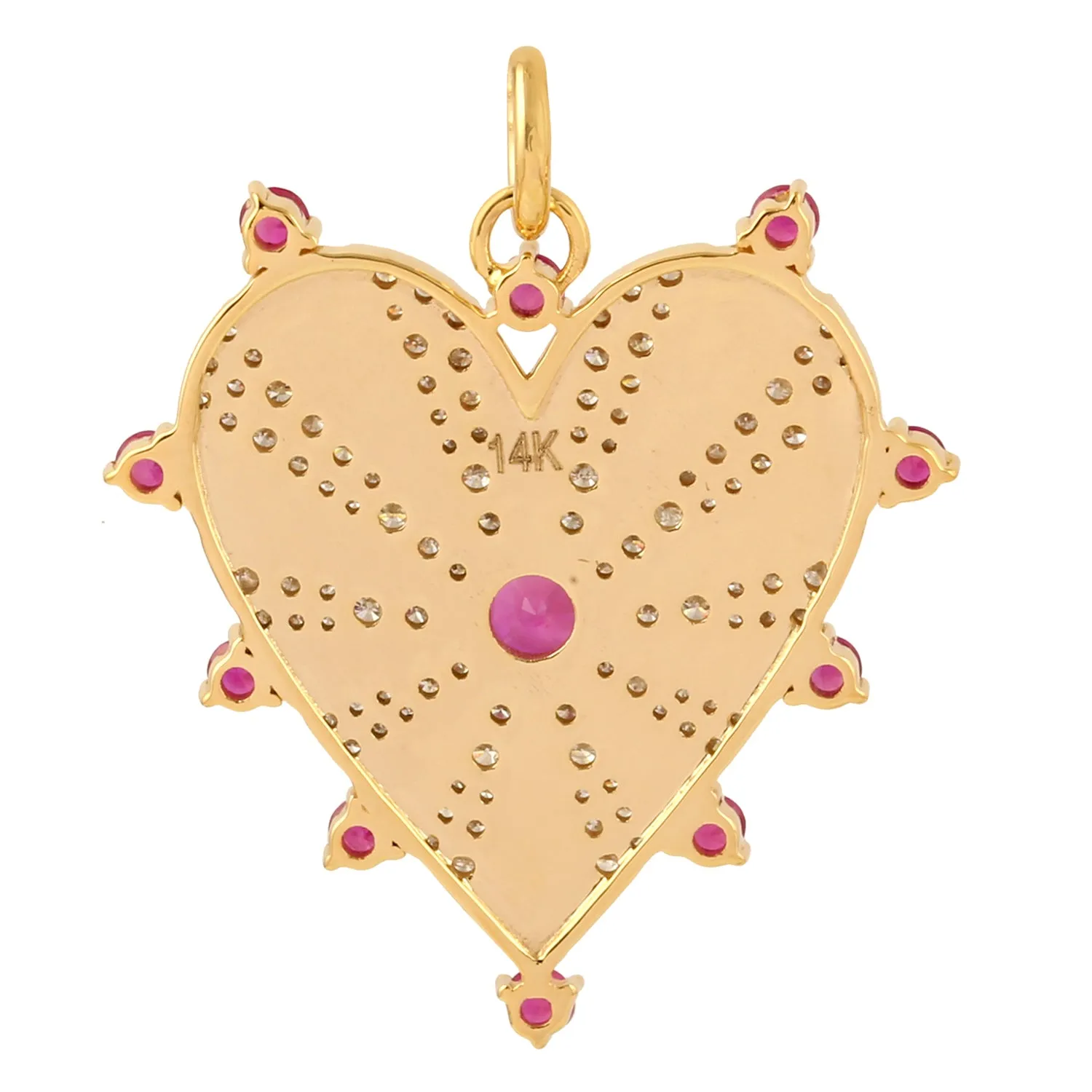 Natural Ruby Pave Diamond Heart Charm Pendant 14k Yellow Gold