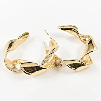 Nice twisted shiny metallic design gold tone hoop steel earrings