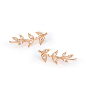 Olive Branch Leaves gold & Diamonds wedding earrings , greek Earrings