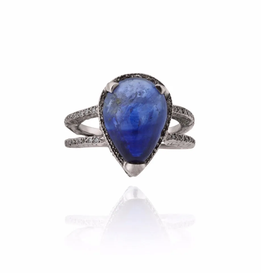 Pear Sapphire & Pave' Diamond  Ring