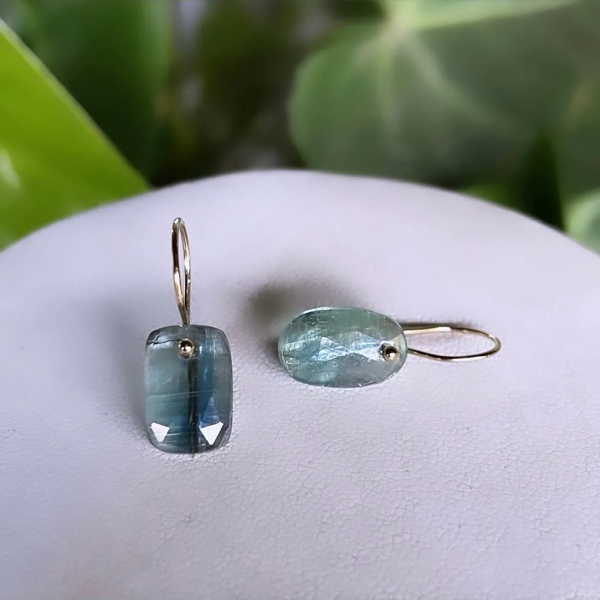 Petite rectangle oval bicolor kyanite earrings