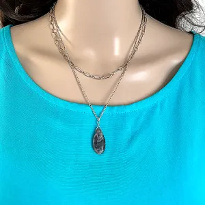 Picasso Marble Teardrop Layered Silver Necklace