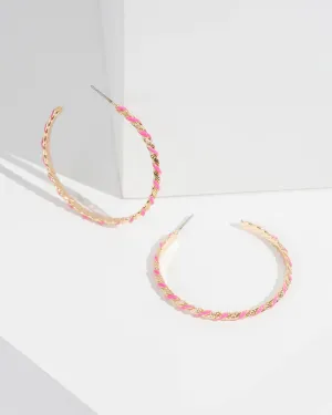 Pink Enamel Fine Twist Hoop Earrings