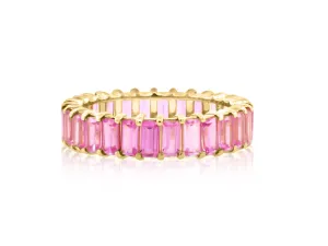 Pink Sapphire Emerald Cut Eternity Band