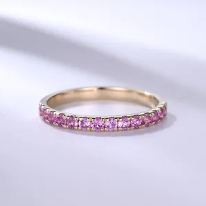 Pink Sapphire Wedding Band Rose Gold Half Eternity Ring Petite 2mm Pave