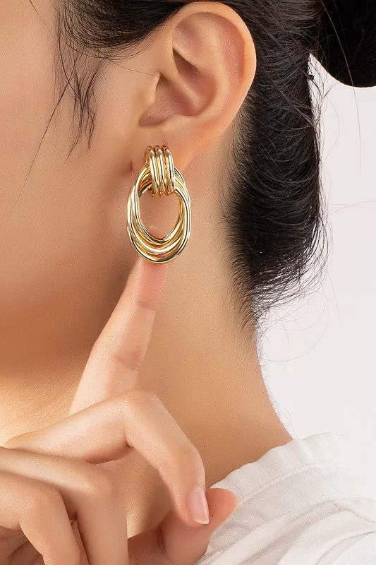 Premium Gold Trio Metal Knot and Hoop Earrings