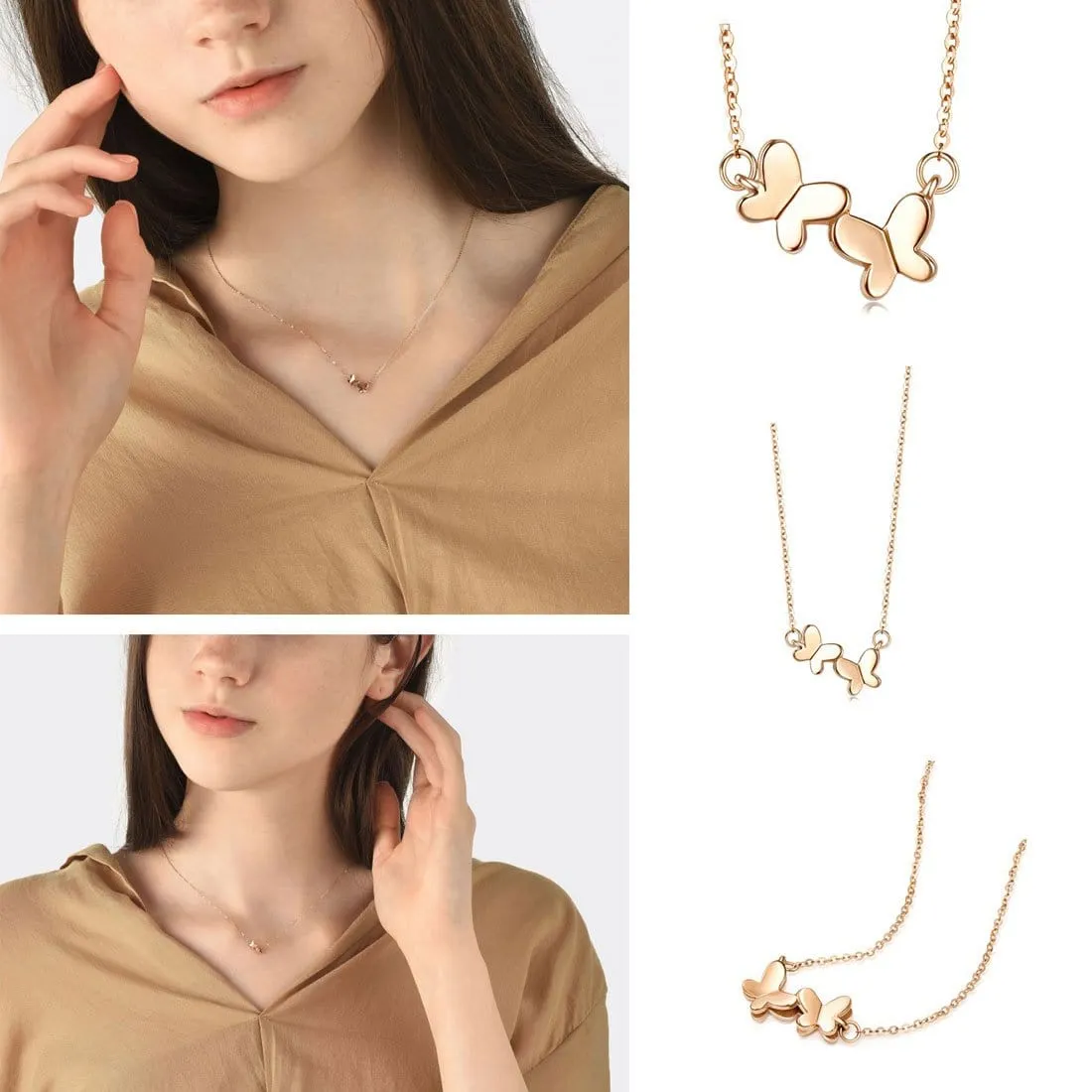 "Charming Dance" Delicate Butterfly 14K Yellow Gold Necklace