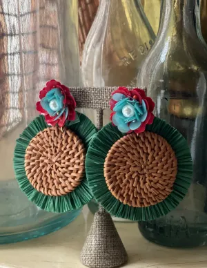 Raffia Flower Statement Earrings