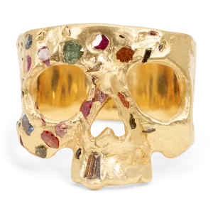 Rainbow Confetti Skull Ring - Made To Order