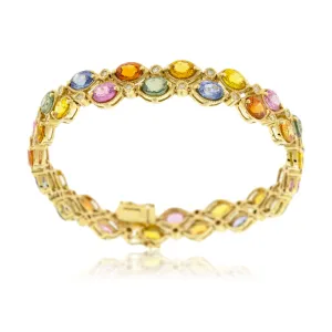 Rainbow Sapphire & Diamond Tennis Bracelet