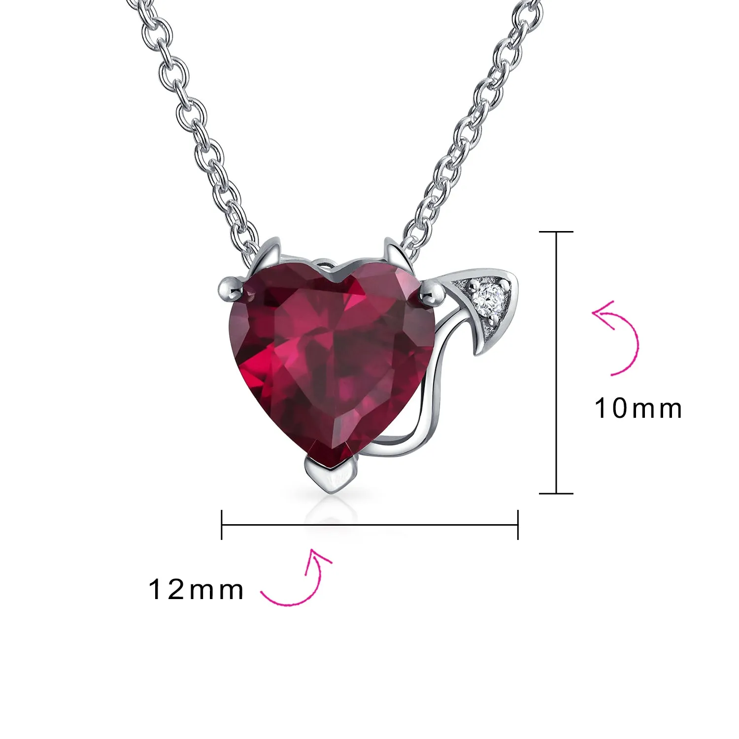 Red CZ Devil Heart Pendant Necklace Stud Earring Set Sterling Silver