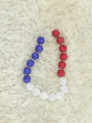 Red, Silver, & Blue Sparkle Bubblegum Necklace