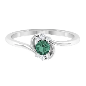 Round Green Sapphire Bypass Promise Ring with Diamond