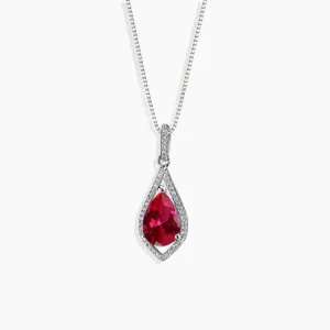 Ruby Pear Shape Designer Pendant Necklace in Sterling Silver