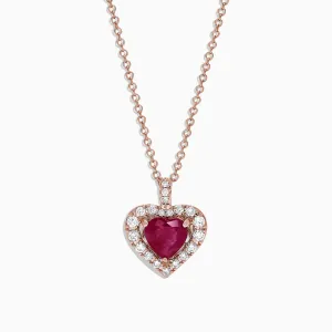 Ruby Royale 14K Rose Gold Heart Shaped Ruby Pendant, 1.28 TCW