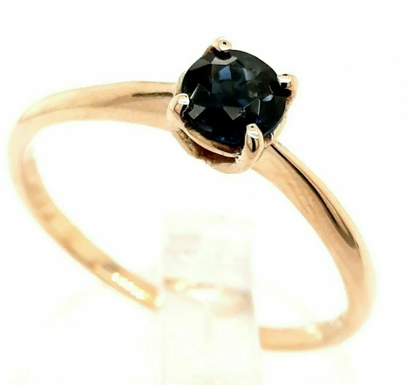 Sapphire & 9ct Yellow Gold Solitaire Ring Fine Handmade Jewellery Band Size O