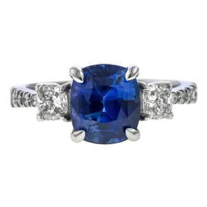 Sapphire & Diamond Ring, Cushion 3.24ct.