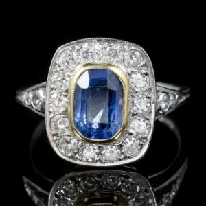 Sapphire Diamond Cluster Ring 18Ct White Gold