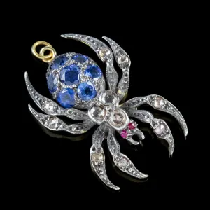 Sapphire Diamond Spider Pendant Silver Gold