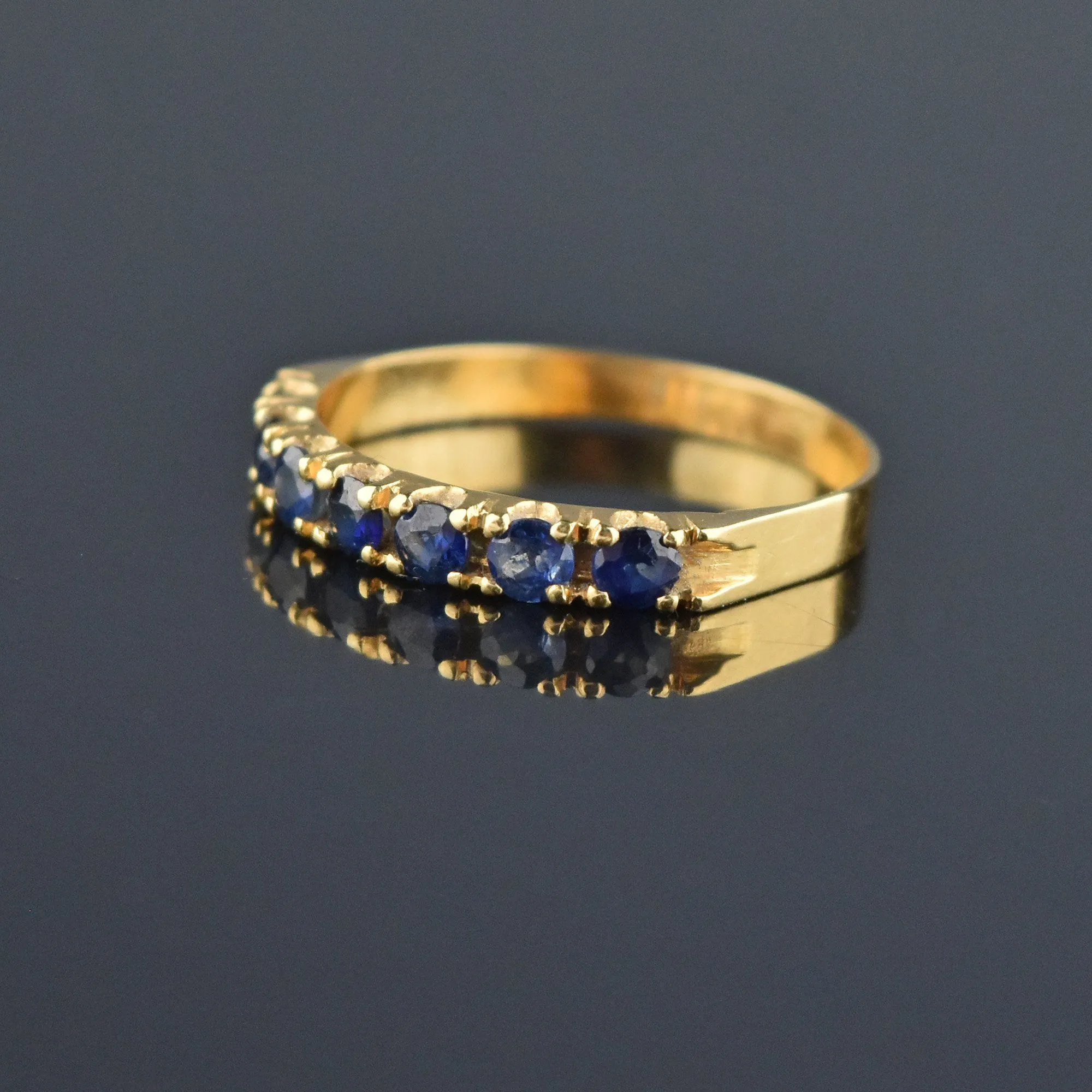 Seven Stone 18K Gold Half Eternity Band Sapphire Ring, Sz 8.5