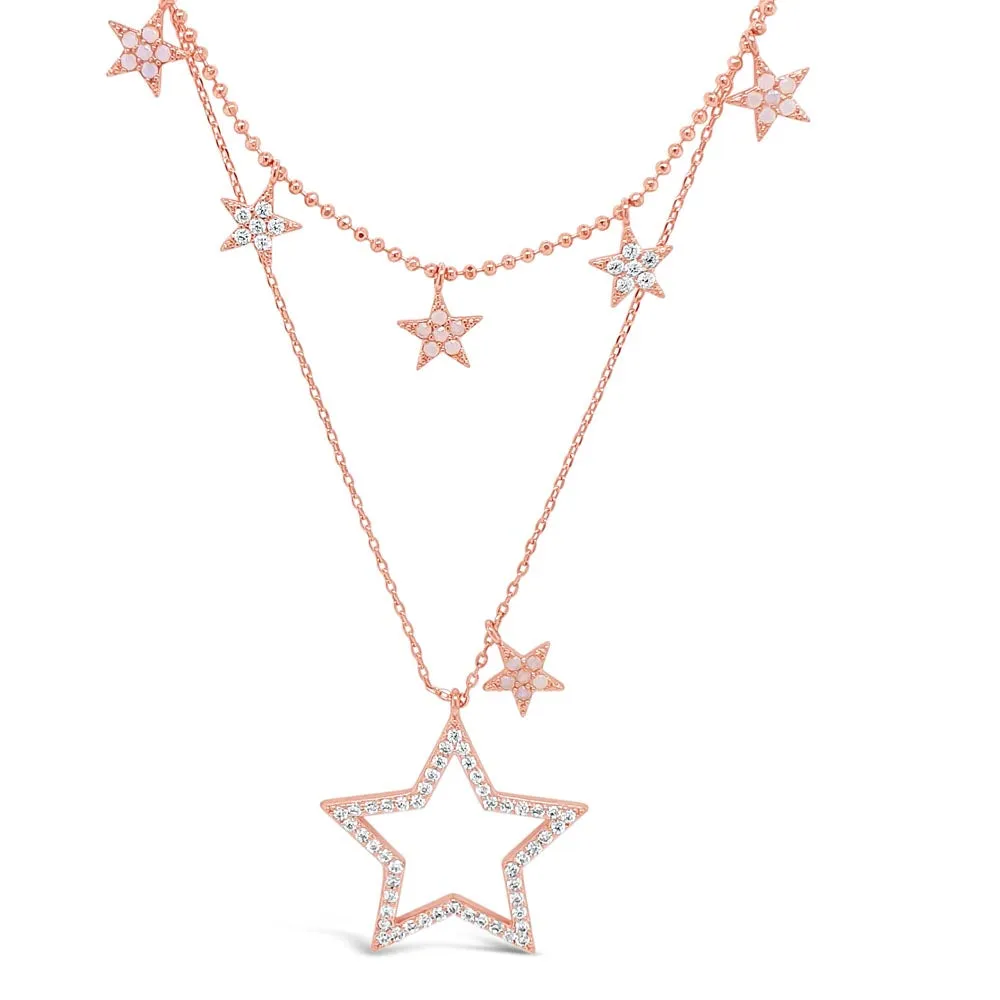 Shiny Stars Charms Rose Gold Diamante Layered Necklace