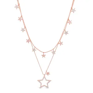 Shiny Stars Charms Rose Gold Diamante Layered Necklace