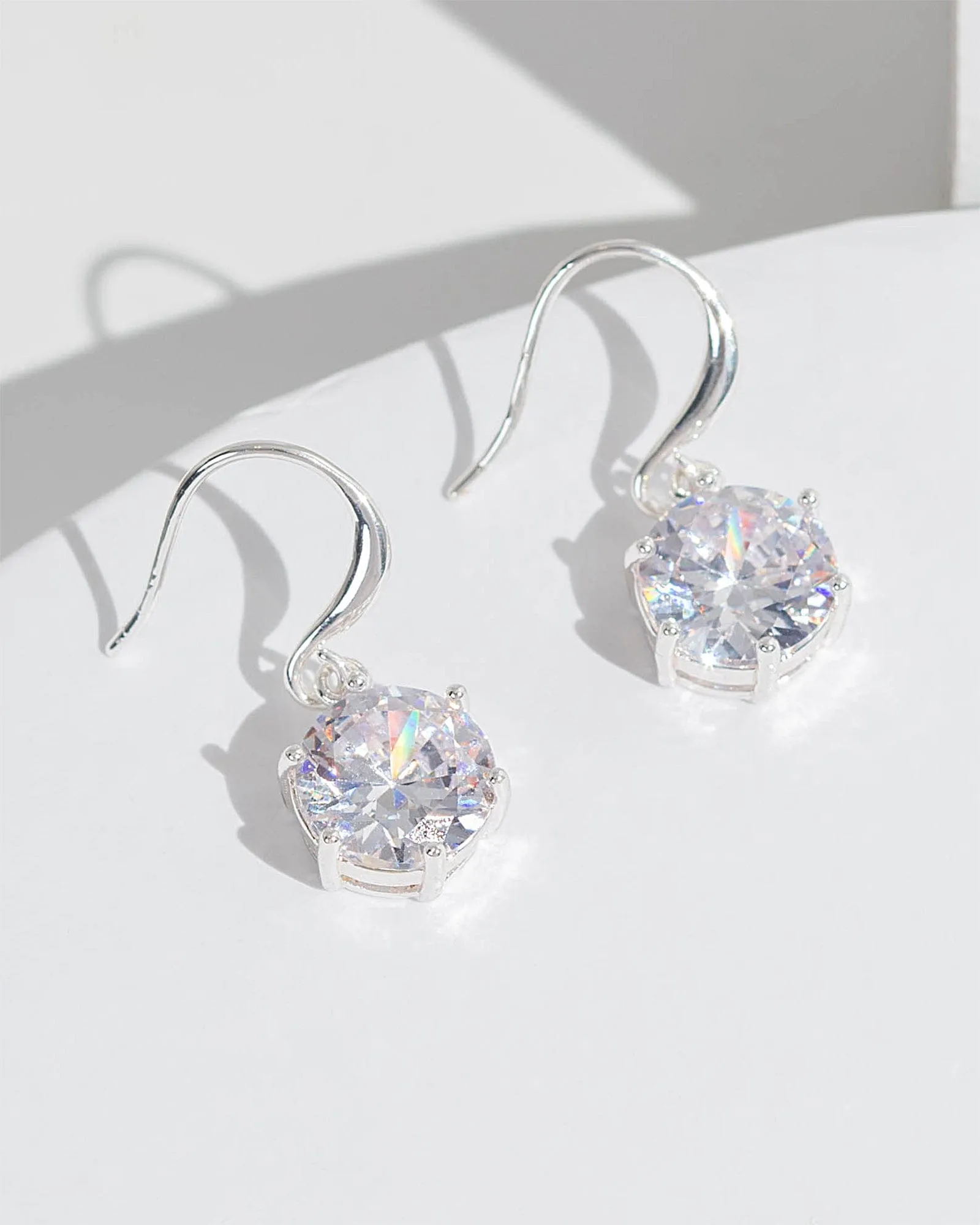 Silver Cubic Zirconia Round Crystal Hook Earrings