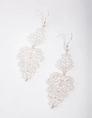 Silver Large Filligree Drop Earrings