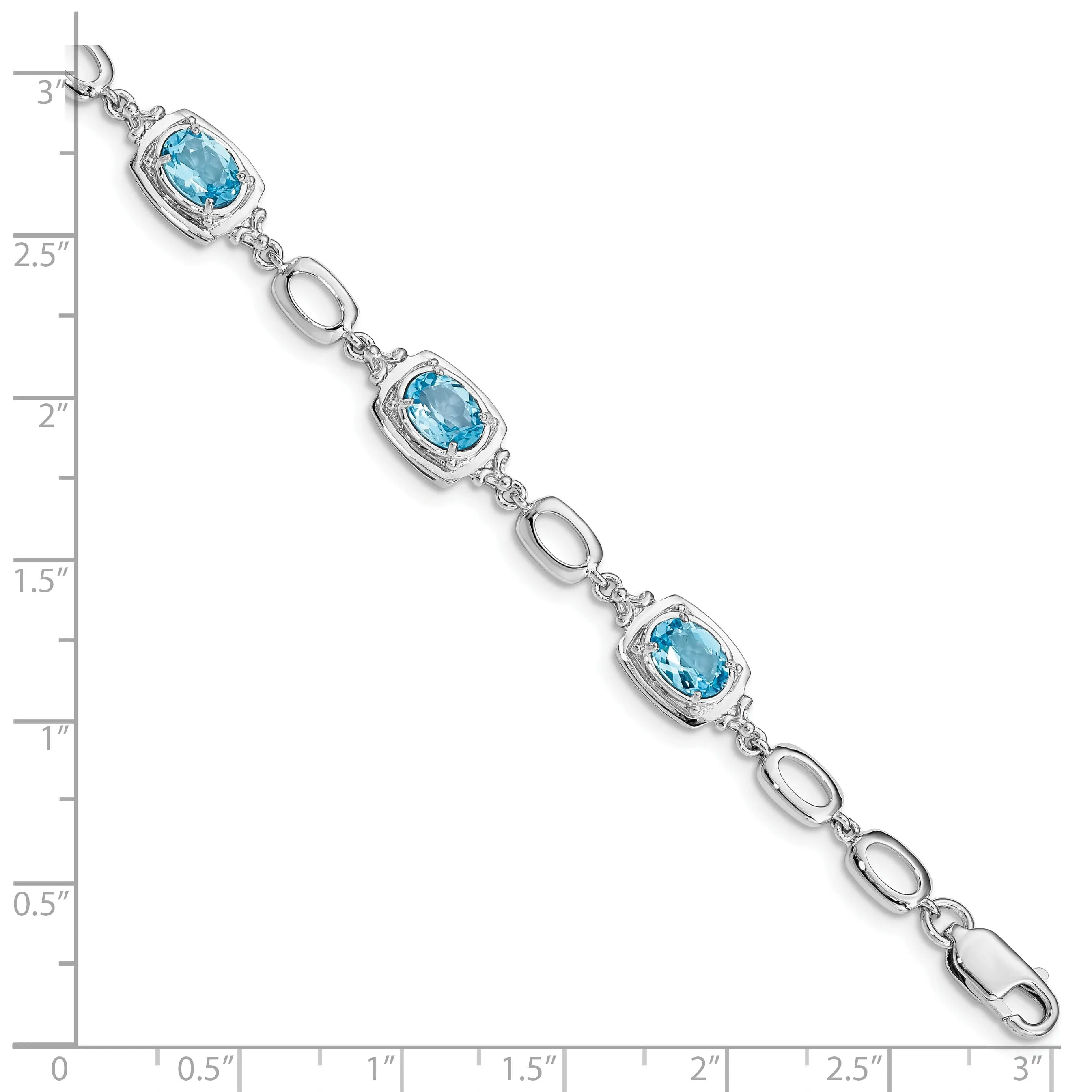 Silver Oval Blue Topaz Gemstone Link Bracelet