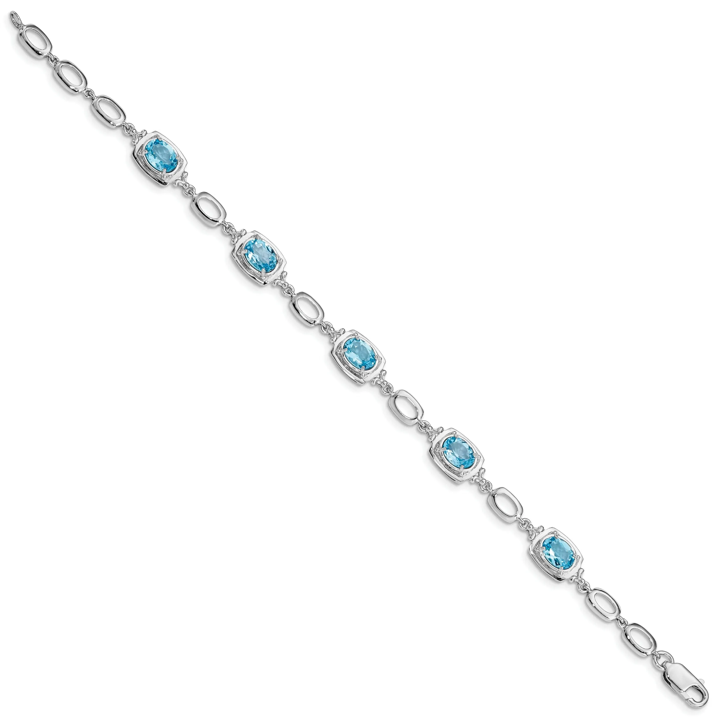 Silver Oval Blue Topaz Gemstone Link Bracelet