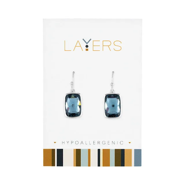 Silver Rectangle Stone Blue Sapphire Dangle Layers Earring