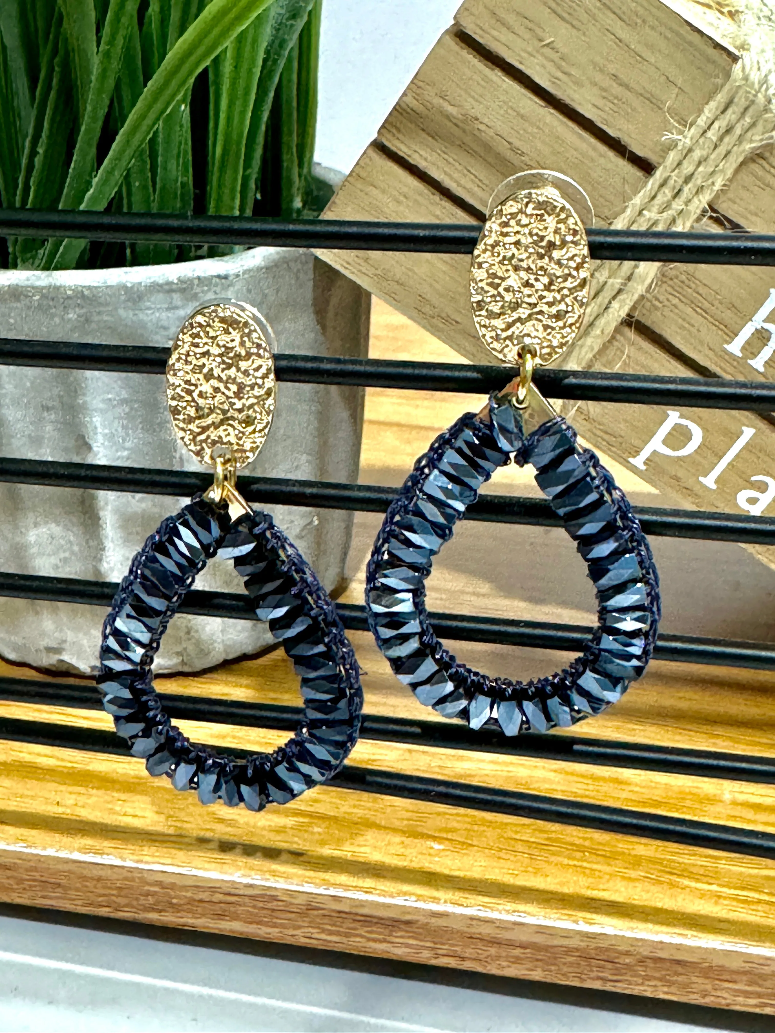 ‘So In Style’ Midnight Blue and Gold Drop Earrings