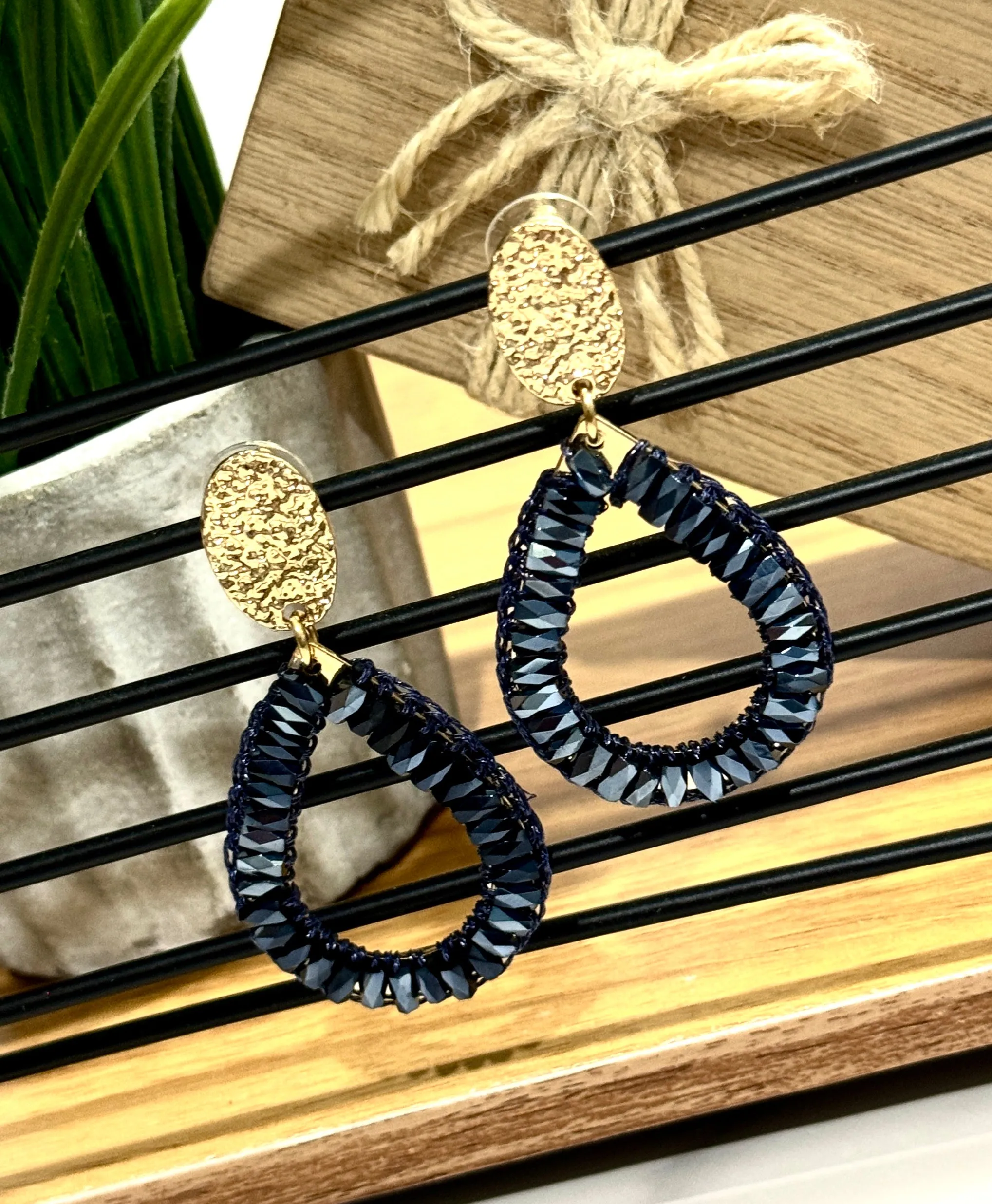 ‘So In Style’ Midnight Blue and Gold Drop Earrings