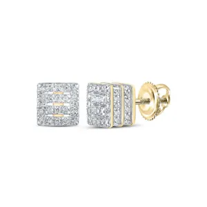 Square Bars Double 3D Diamond Earrings .33cttw 10K Yellow Gold