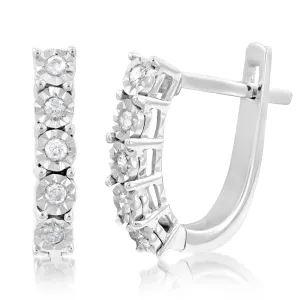 Sterling Silver 10 Diamond Hoop Earrings