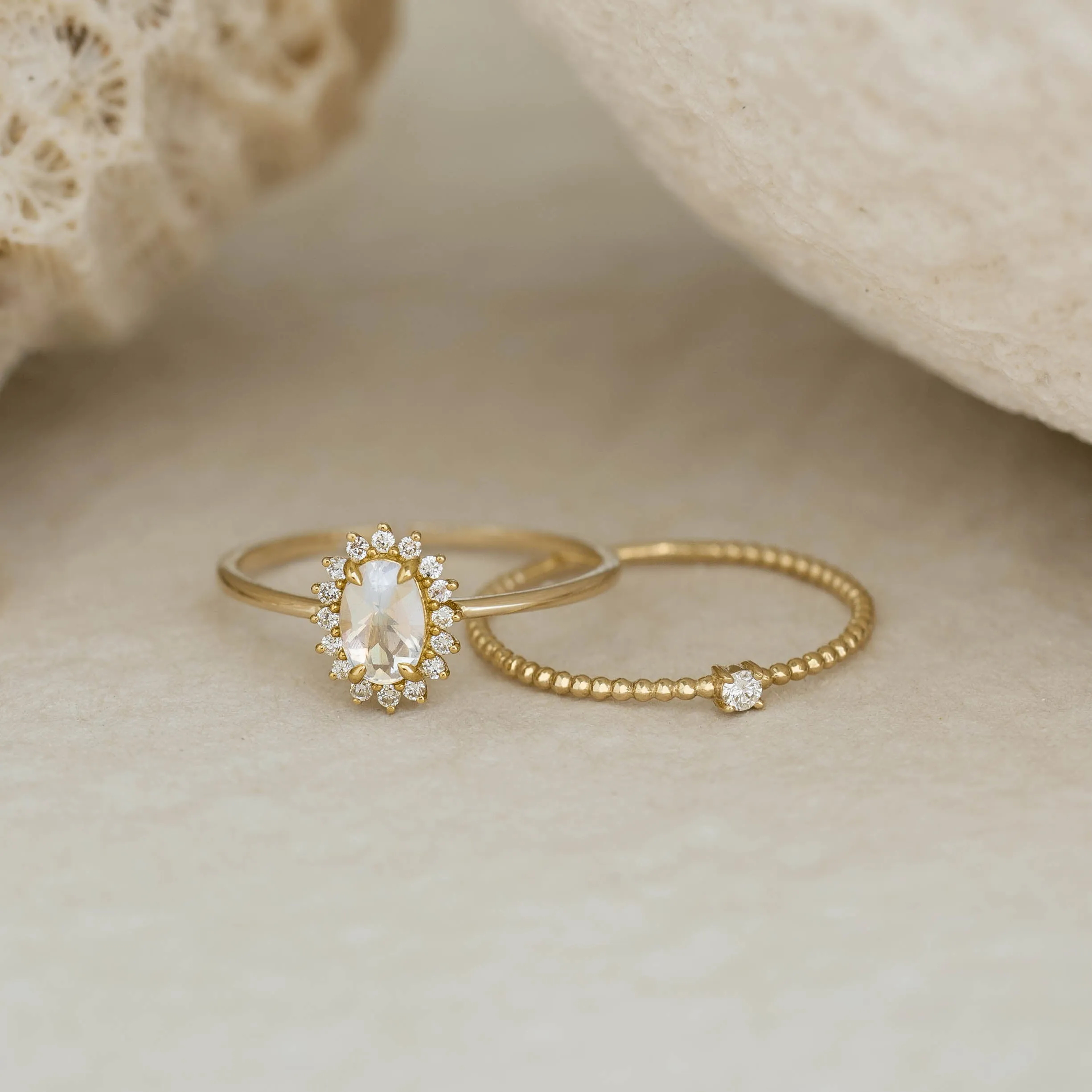 Sunburst Moonstone Halo Ring - Chiara