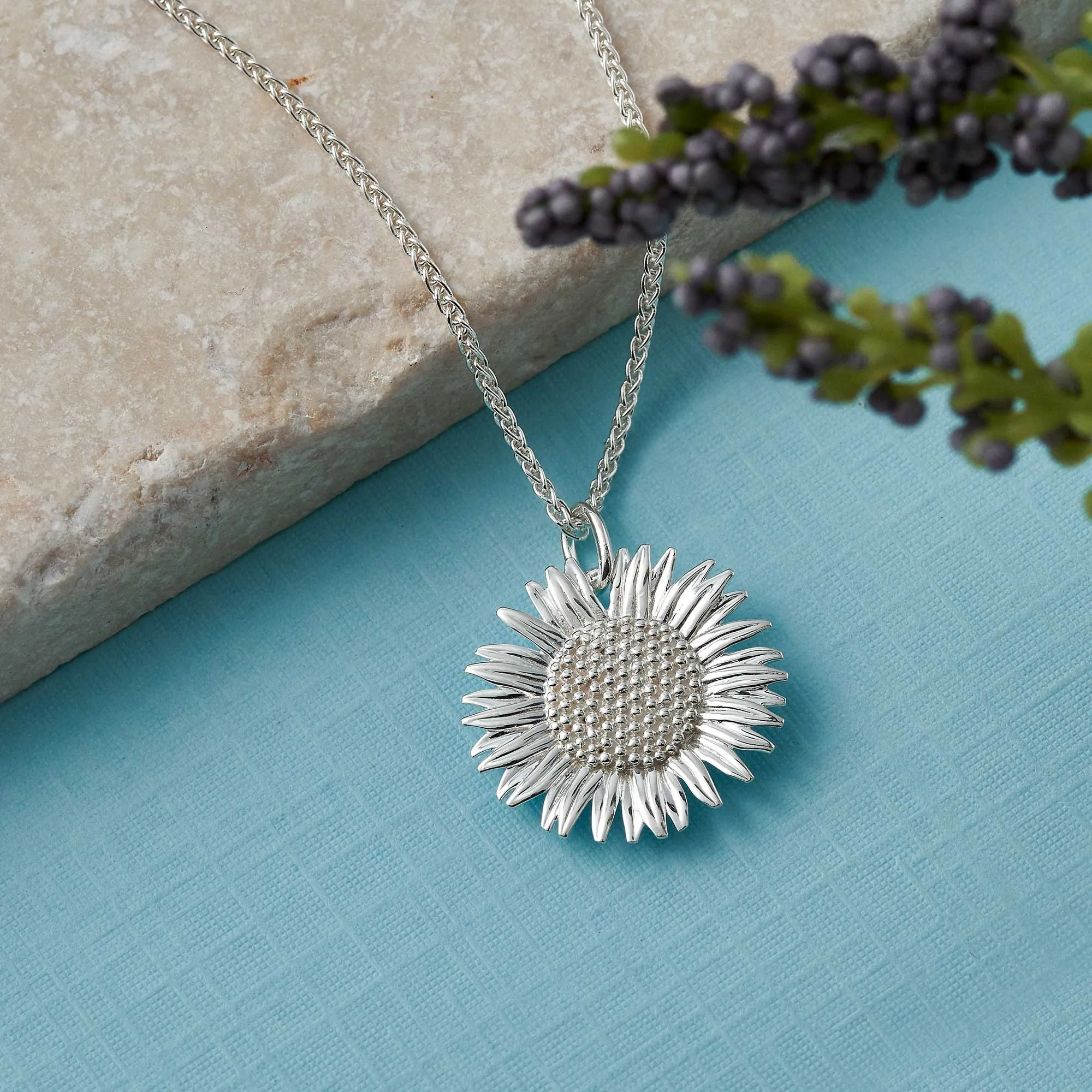 Sunflower Large Silver Necklace