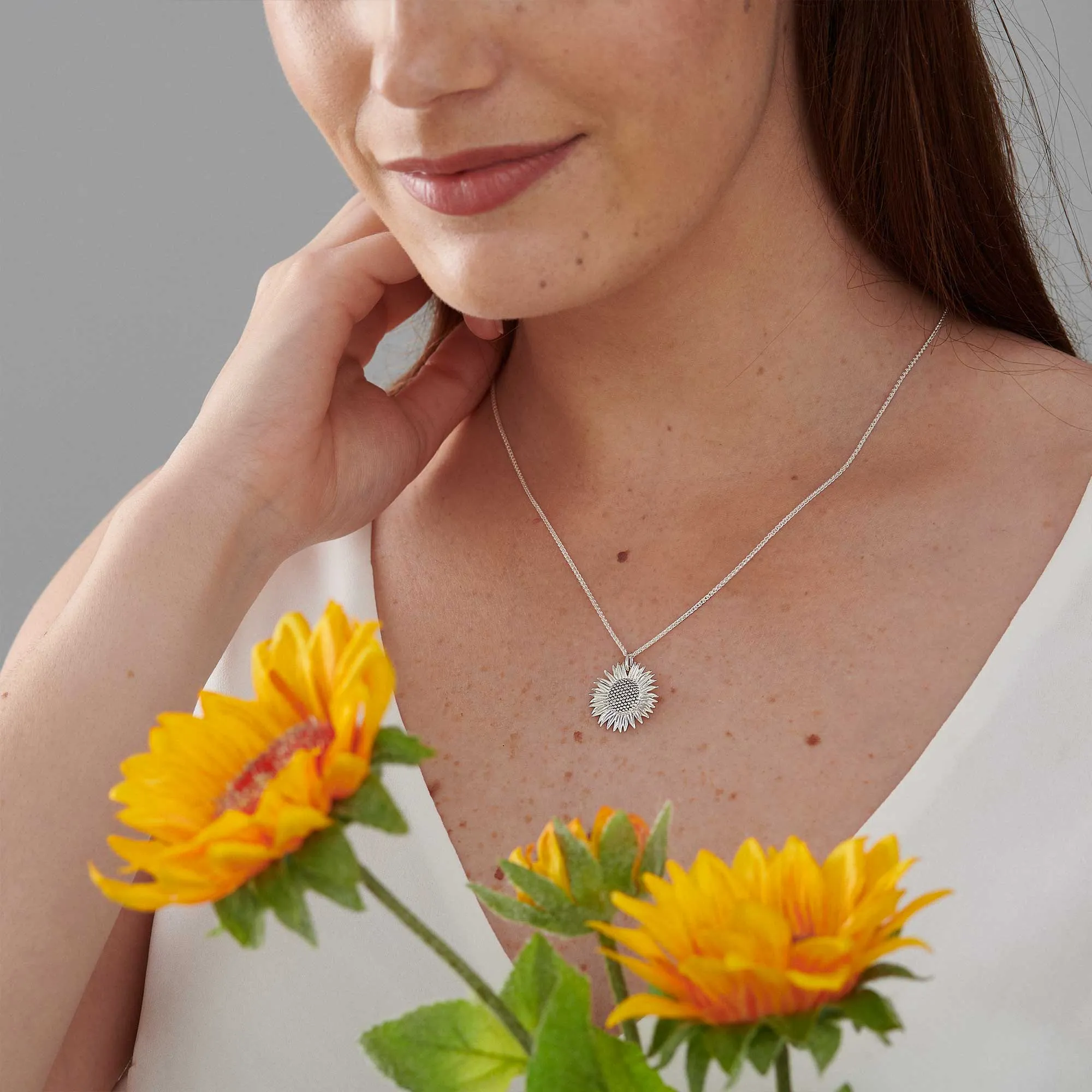 Sunflower Large Silver Necklace