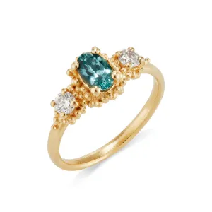 Teal Sapphire Triple Cluster Ring