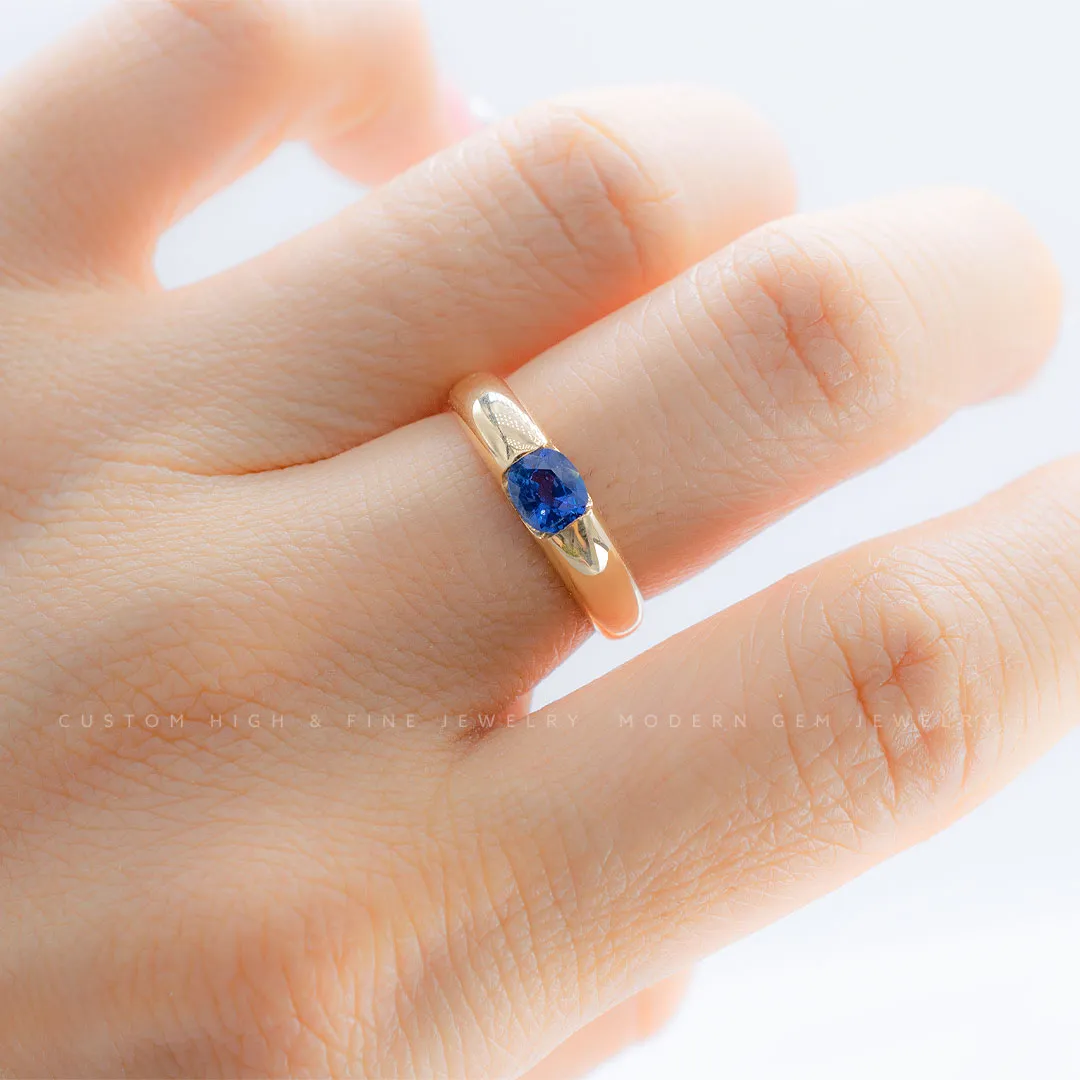 Tension Set Blue Sapphire Ring in 18K Yellow Gold