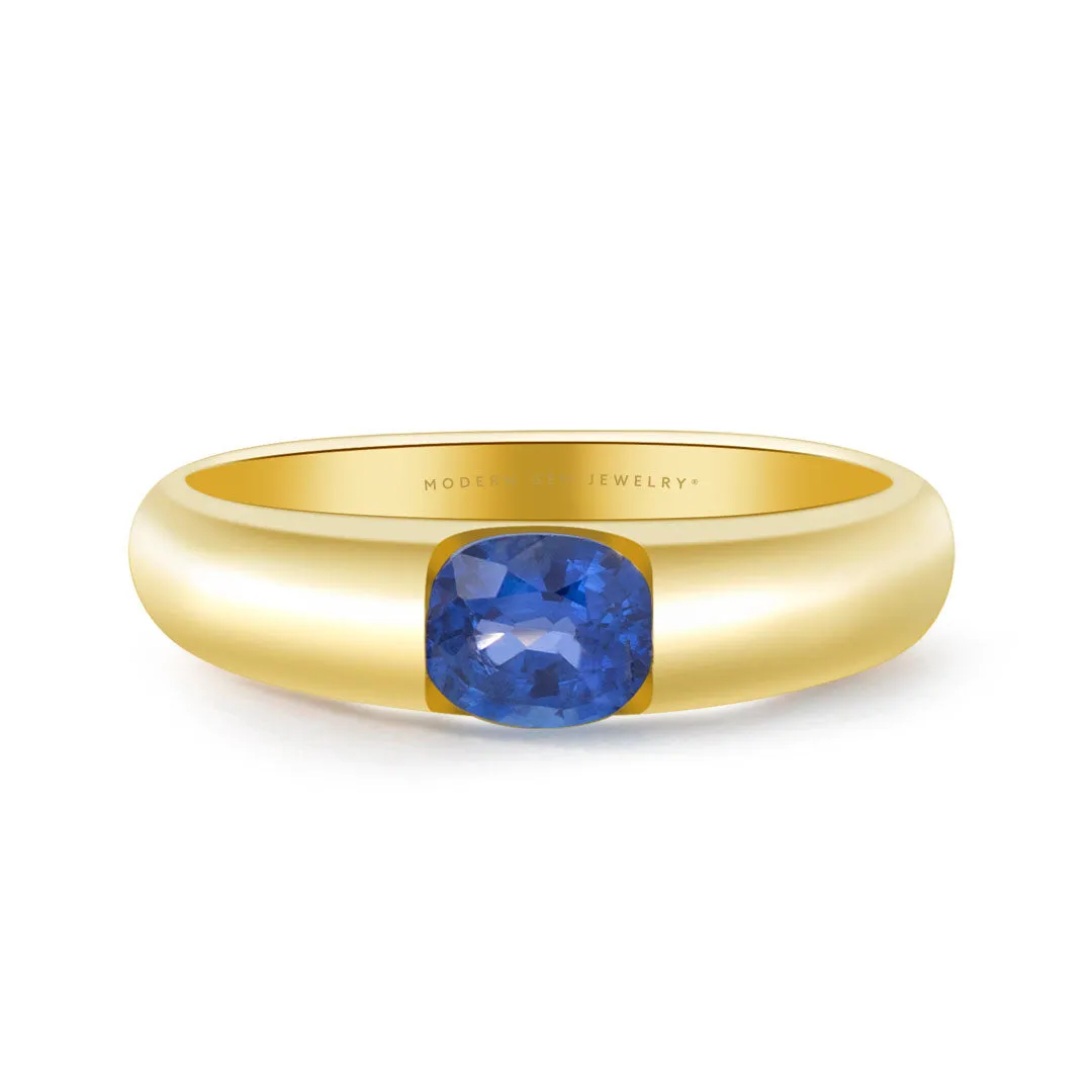 Tension Set Blue Sapphire Ring in 18K Yellow Gold