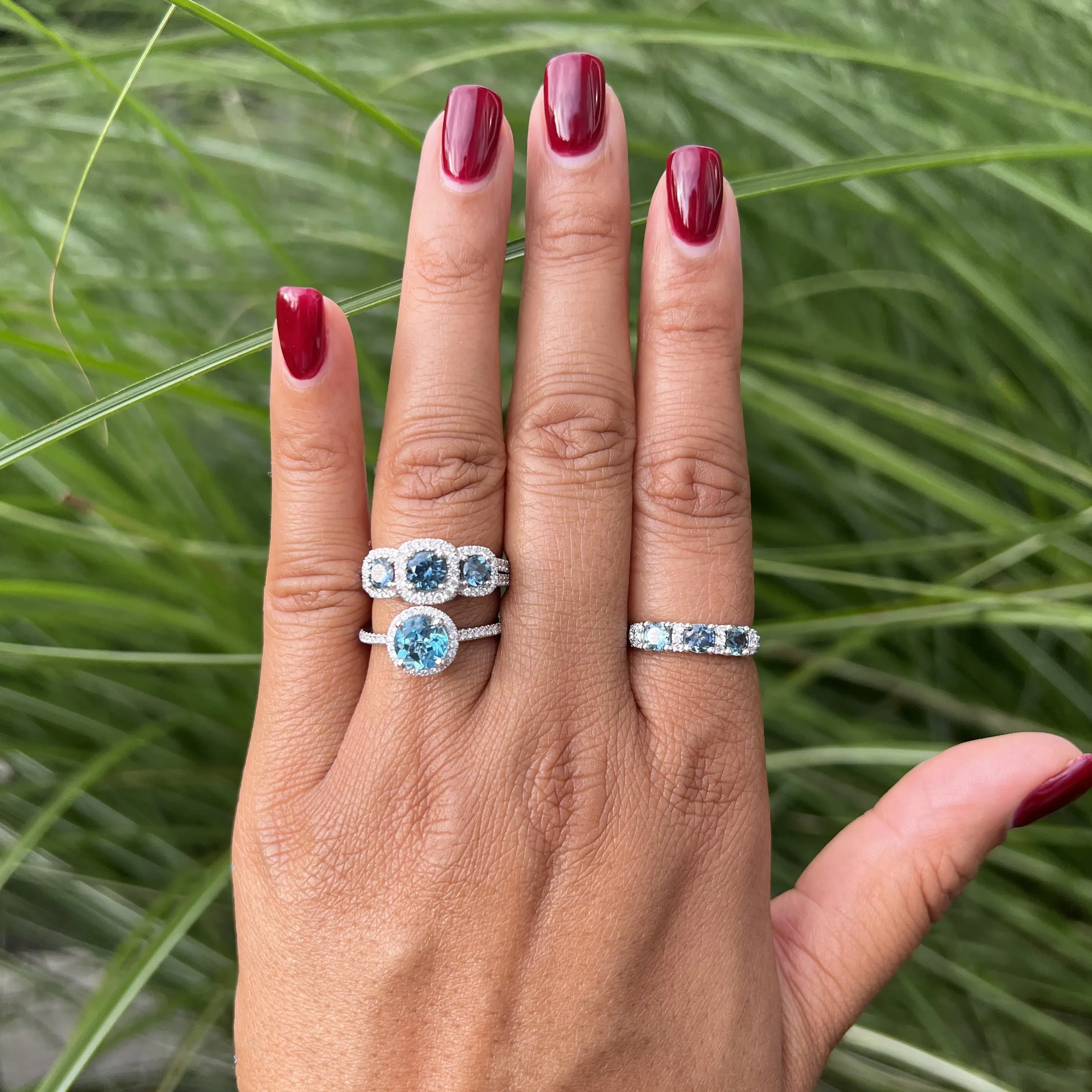 Three Stone Blue Sapphire Ring