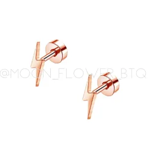 Tiny Rose Gold Lightning Bolt Earrings