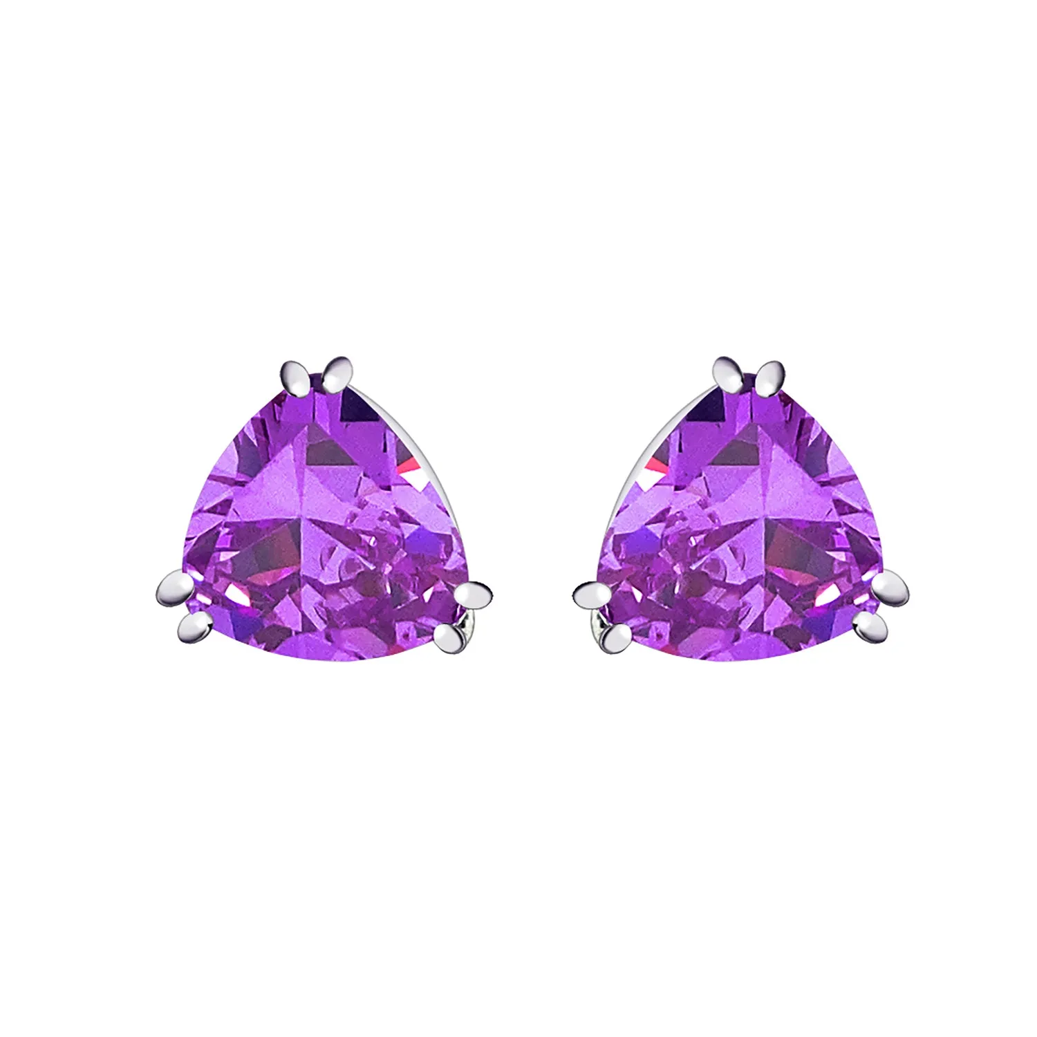 Traditional Large Triangle CZ Solitaire Clip-On Earrings Silver Plated 12MM