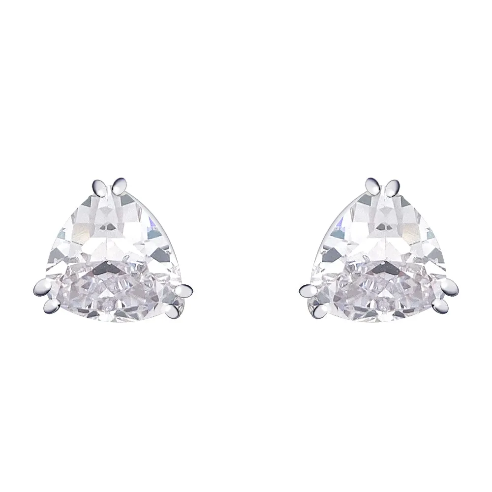 Traditional Large Triangle CZ Solitaire Clip-On Earrings Silver Plated 12MM