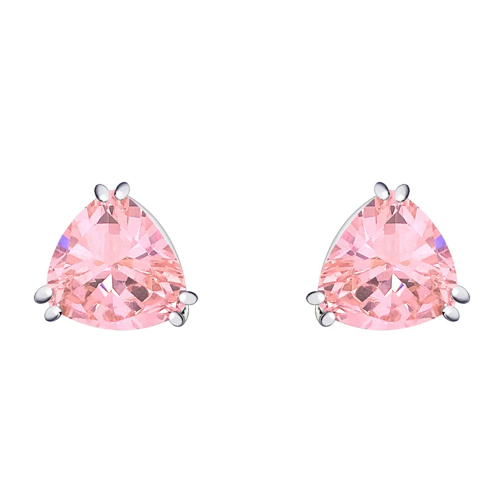 Traditional Large Triangle CZ Solitaire Clip-On Earrings Silver Plated 12MM