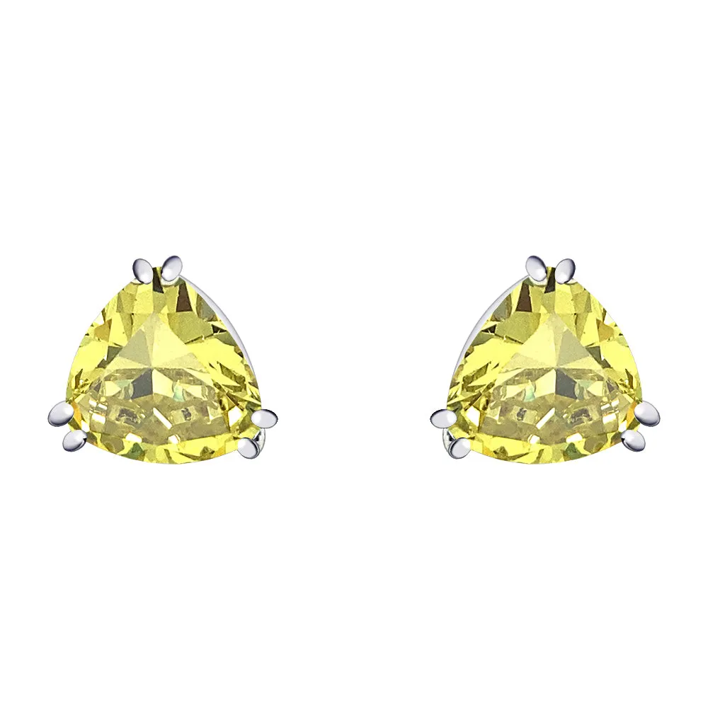 Traditional Large Triangle CZ Solitaire Clip-On Earrings Silver Plated 12MM