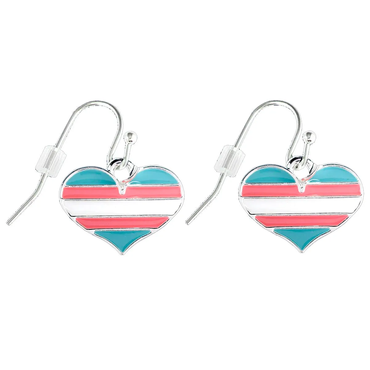 Transgender Flag Silver Plated Heart Earrings