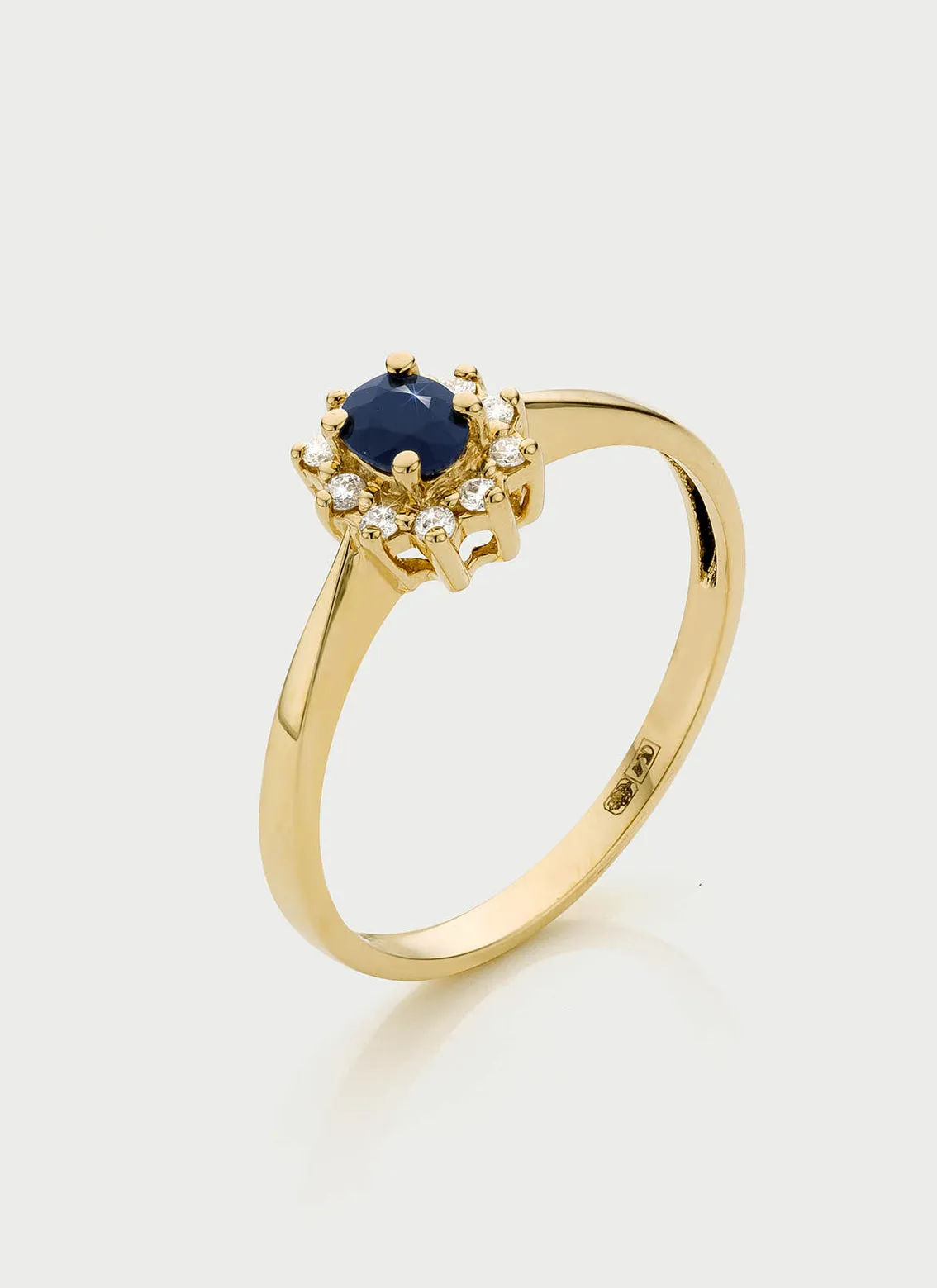 Triss halo diamond sapphire ring 14k gold